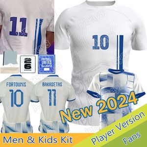 24 25 Grecia Jerseys de fútbol Hogar 2024 Patches UNLP Copa de Europa 2025 Camisas de fútbol blanco Equipo nacional Fortounis Giakoumakis Mavropanos Tsimikas Uniforme de fanáticos