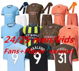 24 25 Jerseys de fútbol de Haaland Grealish Sterling Mans Cities Mahrez 2024 Fans Versión GK Kit de Bruyne FODEN Camisa de fútbol Kit Kit Kit Uniforme Purple Purple 999