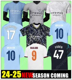 24 25 HAALAND SOCCER JERSEYS GREALISH STERLING MAHREZ fans version joueur DE BRUYNE FODEN 2023 2024 hauts de football chemises ensembles de kits pour enfants