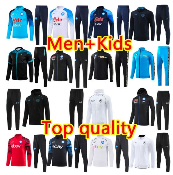 24 25 Half Pull Manches longues Napoli TrackSuit Jersey de football 21 22 23 24 Football TrackSuits Veste Kit Enfants SSC Naples AE7 D10S Entraînement Train Tuta Chandal Jogging