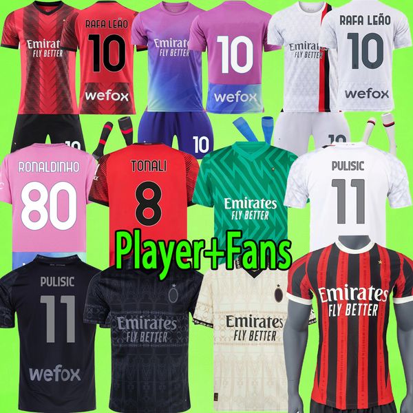 24/25 Kaka Shevchenko Giroud Inzaghi Jerseys 2025 hommes Set Kids Kit Pulisic Theo Tonali Rafa Lea Tonali AC Shirts T Fans Player Version 2024 Boys Milans