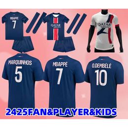 24 25 Kids Maillot Mbappe Soccer Jerseys Kids Kit 23/24 Player Versie Training Pre Match 2023 2024 Maglia Paris Fans Home Away Football Shirt Hakimi Fabian Vitinha