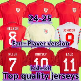 24 25 Kids Wales Johnson Soccer Jersey 2024 Euro Cup Cymru National Team Men Home Away Football Shirts Kit Full Set Uniform Brooks Williams Davies Wilson Brooks Ampadu