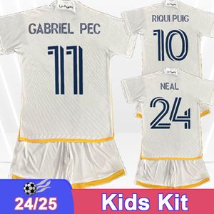 24 25 LA Galaxy Kid Kit Soccer Jerseys Brugman Fagundez Delgado Joveljic Cuevas Home Shirts de football blanc
