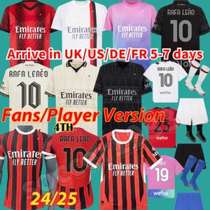 24 25 Maglia Milan Giroud Rafa Leao Pulisic 4th Soccer Jersey Kid Kit Home Away 3rd Football Shirts Calcio Maillot Tomori Theo Pleasures Fourth AC