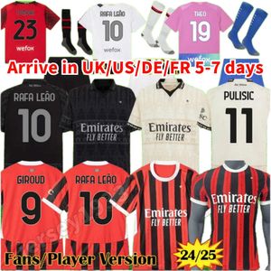 24 25 Maglia Milan Giroud Rafa Leao Pulisic 4th Soccer Jersey Kid Kit Home Away 3rd Football Shirts Calcio Maillot Tomori Theo Pleasures Fourth AC