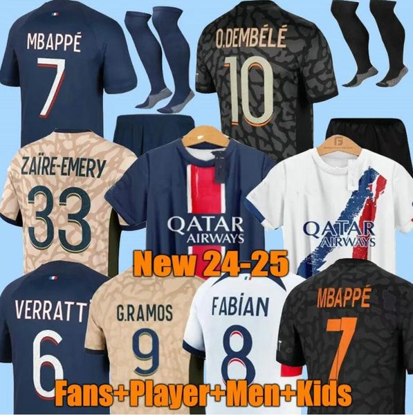24 25 MAILLOT MBAPPE Jerseys Kits Kit Player Version Training PRE MAGAR 2024 Maglia Paris Camisa de fútbol de casa de casa Hakimi Fabian Vitinha O Dembele