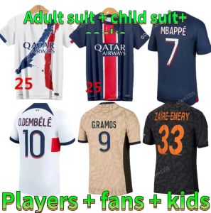 24 25 MAILLOT MBAPES SOCCER JERSEYS Kid Kit 23/24 Player Version Training Pre Match 2023 2024 Maglia Paris Home Away Soccer Jerseys Hakimi Fabians Vititinha OS Dembele