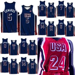 24 25 hommes 7 Kevin Durant American Basketball Jerseys US National 15 Devin Booker 10 Jayson Tatum 12 Jrue Holiday 9 Tyrese Haliburton 5 Anthony Edwards 6 LeBron James