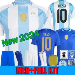 2024 Soccer Jerseys 3 Star Messis 24 25 fans spelerversie Mac Allister Dybala di Maria Martinez de Paul Maradona Child Kids Kit Men Dames voetbalhemd 4xl