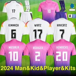 24 25 Musiala Kroos Havertz Musiala Soccer Jersey 2024 Eurocopa Germanys Nationals Camisa de fútbol Camiseta de fútbol 2025 Kit para niños Set a casa a casa Púrpura Gnabry Henrichs Kimmich