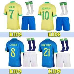 24 25 Nationale voetbaltruien thuis weg marquinhos vini jr silva richarlison paqueta raphinha neymar gele kinderen kits voetbal voetbal oefening uniform cadeau jeugd