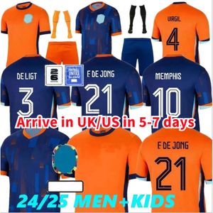 24 25 Pays-Bas European Holland Club Soccer Jersey 2024 Euro Cup 2025 Hollandais d'équipe nationale Chirt de football Men Kid Kit Full Home Away Memphis Xavi Gakpo