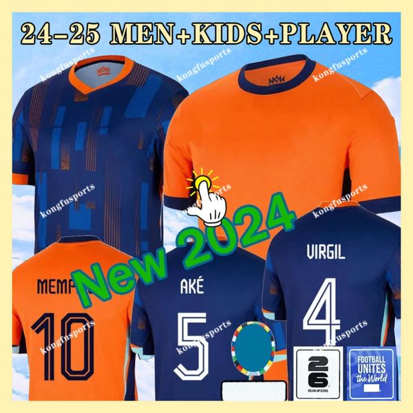 24 25 HOLANDA MEMPHIS European Holland Club Soccer Jersey 2024 Euro Cup Equipo nacional holandés Camiseta de fútbol Hombres Kit para niños Conjunto completo Local Visitante Playe MEMPHIS XAVI GAKPO