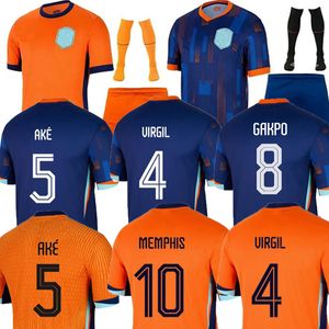 24 25 Pays-Bas Shirt Football Memphis European Holland Soccer Jersey Men Hen Kits Kits Virgil de Ligt Fde Jong Virgil Dumfries Bergvijn Shirt Xavi Gakpo Set