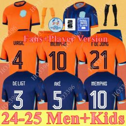 24 25 Pays-Bas Memphis Coupe d'Europe 23 24 Holland Club Jersey de Jong Virgil Dumfries Bergvijn Shirt 2024 Klaassen Blind de Ligt Men Kid Kit Kit Football Shirt