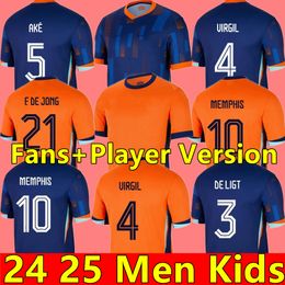 24 25 Pays-Bas Memphis European Holland Club Soccer Jersey 2024 Euro Cup 2025 Dutch National Team Football Shirt Hen Kid Kit Kit Women Home Away Memphis Xavi Gakpo