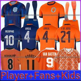 24 25 Países Bajos Memphis European Holland Club Soccer Jersey 2024 2025 Equipo nacional holandés Camisa de fútbol de fútbol Kit para niños Set a casa Memphis Xavi Gakpo