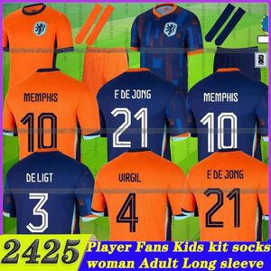 24 25 Países Bajos Memphis European Holland Club Soccer Jersey 2024 2025 Holandch National Team Football Shirt Kit para niños Set a casa Memphis Xavi Gakpo