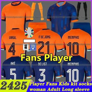 24 25 Países Bajos Memphis European Holland Club Soccer Jersey 2024 2025 Equipo nacional holandés Camisa de fútbol de fútbol Kit para niños Set a casa Memphis Xavi Gakpo