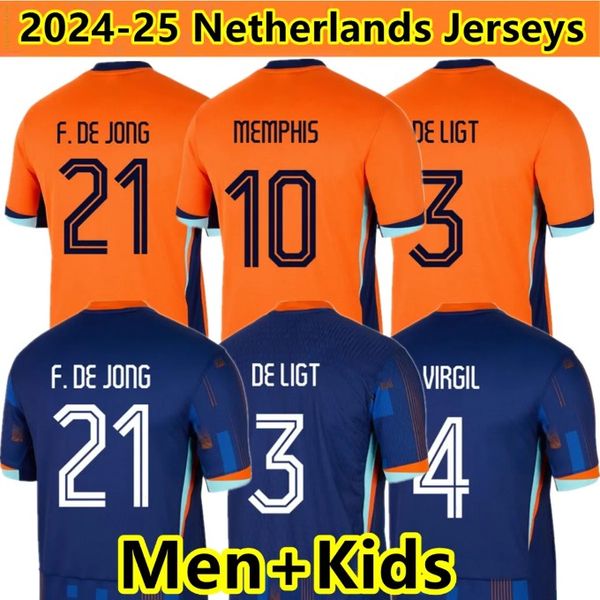 24 25 Pays-Bas MEMPHIS European Holland Club Soccer Jersey 2024 Euro Cup 2025 Dutch Nationa Football Shirt Hommes Kit Complet Ensemble Domicile Extérieur MEMPHIS XAVI GAKPO JJ 3.26