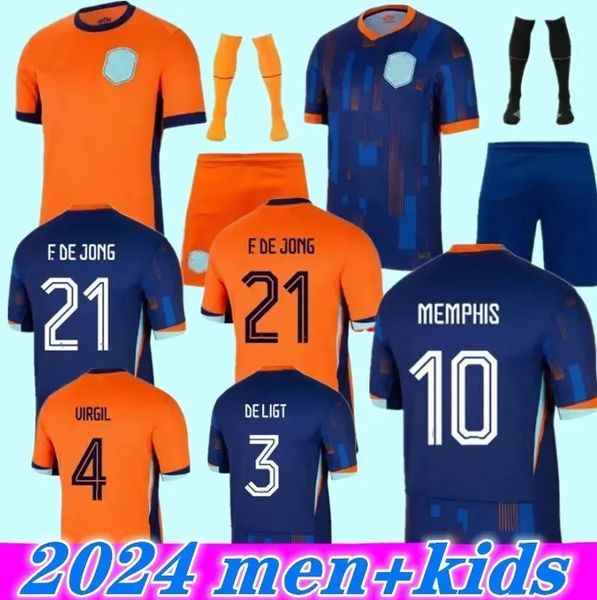 24 25 Países Bajos Jersey de fútbol 2024 Euro Copa Memphis Memphis European Holland Club 2025 Kit de camisa de fútbol del equipo nacional holandés Full Set a casa Memphis Xavi Gakpo 666