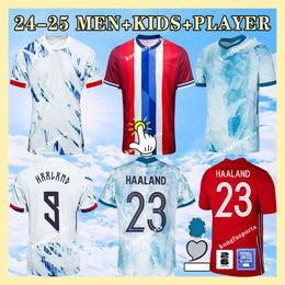 24 25 Jerseys de fútbol de Norwaies Erling Haaland Odegaard Oscar Bobb 2024 2025 Camisa de fútbol de equipo nacional Kit para niños Set a casa uniforme de jugador blanco rojo Versión
