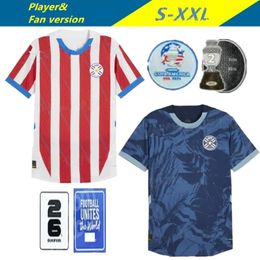 24 25 Paraguay Soccer Jersey Copa América Maillots de Foot Red Blanco Red White Azul Fútbol Camisa de fútbol oscuro 24 25 Men Kits Kit Top Manga corta UNIFORMA DE ACTUAL