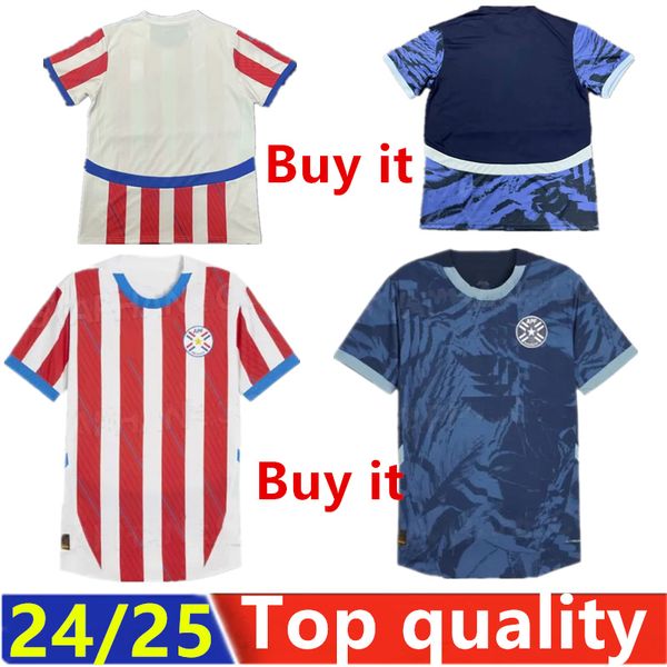 24 25 Paraguay Soccer Jersey Copa America Maillots de Foot White Away Blue Blue Football Shirt 2024 2025 MEN TOP CORTES SHERNE 3267