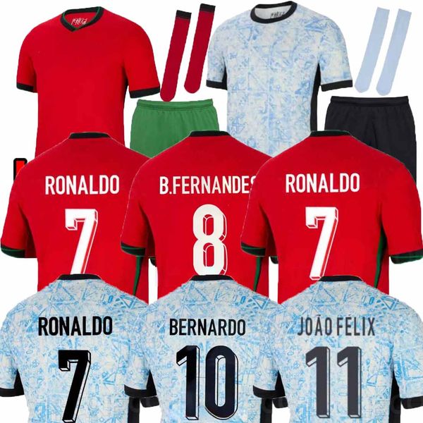 24 25 Portugals Soccer Jerseys B Fernandes Ronaldo Portugal 2024 Men XXXL 4xl Kids Kit B.Fernandes Joao Felix Pepe Bermardo Football Shirt Uniforme
