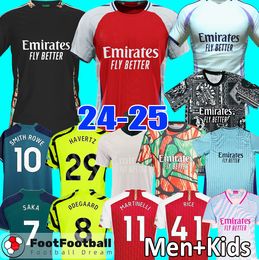 24 25 Rice Havertz Saka Martinelli Football Shirt Soccer Jerseys 2024 2025 PRE MATCK Saliba Nketiah G.Jesus Jorginho Odegaard Tierney Smith Rowe Men Kid Kit Kit Kit