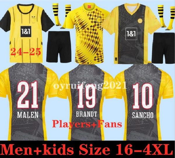 24 25 Sancho Soccer Jerseys Reus Dortmunds 50 ans au Westfalenstadon Special 2024 2025 Borussia Soccer Halller Football Shirt Brandt Men Kids Kit All Black 1111