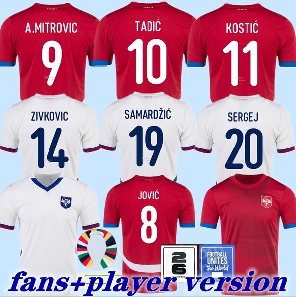 24 25 Serbia Soccer Jersey Vlahovic Milivojevic 2024 2025 Mitrovic Kostic tadic Kolarov Sergel Jovic Jugador Versión de la camisa de fútbol del equipo nacional Uniformes