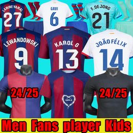 24 25 Barcelona Soccer Jersey Gavi Lewandowski Pedri Fc Ferran Camiseta de Football Shirt Auba Joao Annulo Men Kids sets Uniform Jersey