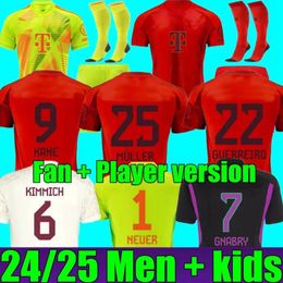 24 25 Soccer Jersey Kane 2024 2025 KiTT de football Sane Goretzka Gnabry Camisa de Futebol Quality Men Kits Kits Kimmich Fans Joueur Bayern Munich Joao Annulo Neuer