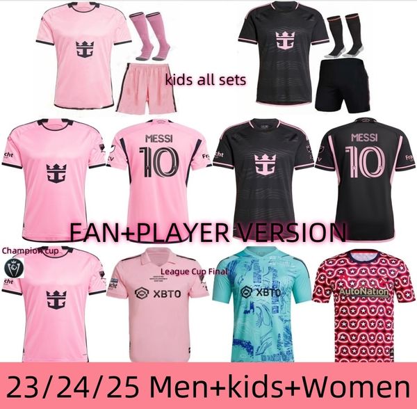 24 25 Jerseys de football Inter Miamis CF Messis Femmes Chemise de football SERGIO SUAREZ ROSE NOIR LIGUES COUPE 2023 FINALE Champions Cup MLS 2024 2025 KIT Hommes Enfants Joueur Fan