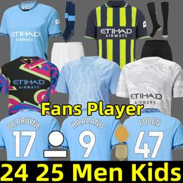 24 25 MANS Cities Soccer Jerseys Haaland Grelish de Bruyne Foden J. Alvarez Stones Bernardo Matheus N. Kovacic City 2024 Fans Joue-Player Shirts Kits Kits Kits