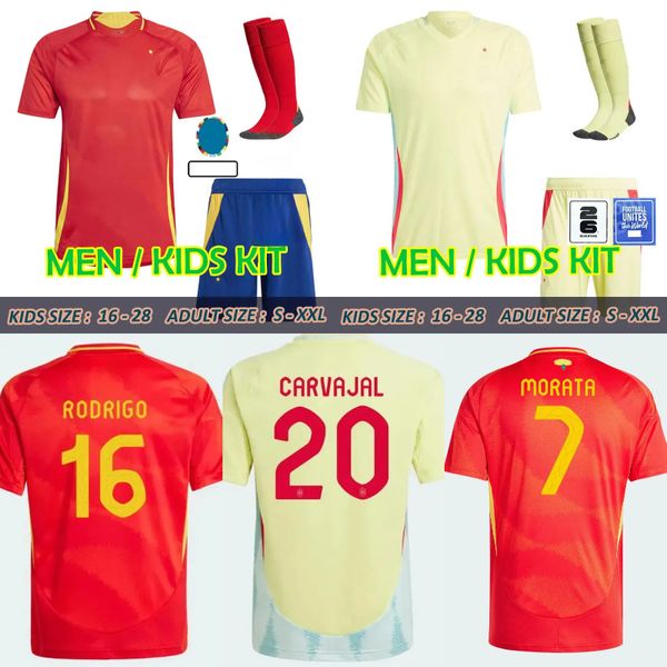 24 25 Spains Soccer Jerseys Pedri Gavi Lamine Yamal Morata Carvajal Olmo ASENSIO CUCURELLA Jersey 2024 2025 Spanish Men Football Shirt Away Kid Kit Kit Kit
