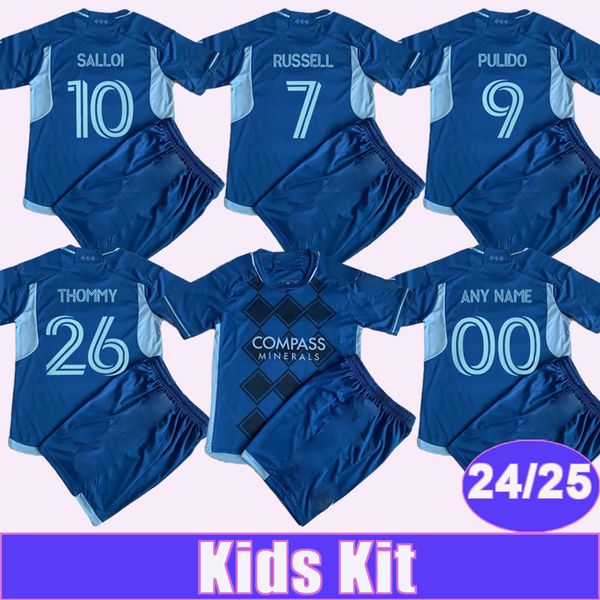 24 25 Sporting Kansas Kids Kit Jerseys Pulido Russell Gerso Salloi Thommy Away Child Suit Football Shirt Uniformes de manga corta