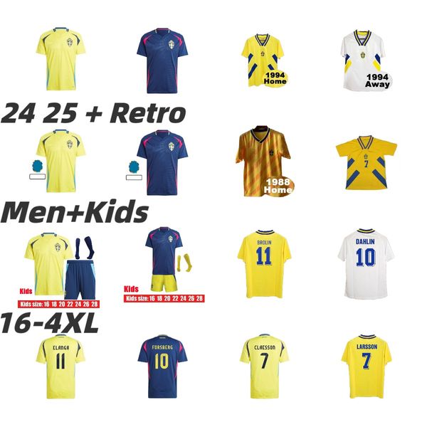 24 25 Équipe nationale de Suède Ibrahimovic Forsberg Soccer Jerseys Larsson Ekdal Isak Home Away 1988 94 Dahlin Brolin Schwarz Andersson Ingesson Men Kids Football Shirt Football