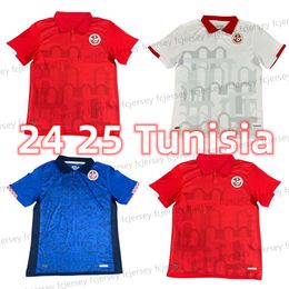 24 25 Tunesië Nationaal Team Voetbalshirt heren MSAKNI HANNIBAL MAALOUL SLITI KHENISSI Home Rood Uit derde voetbalshirts maillot de foot kits camiseta futbol