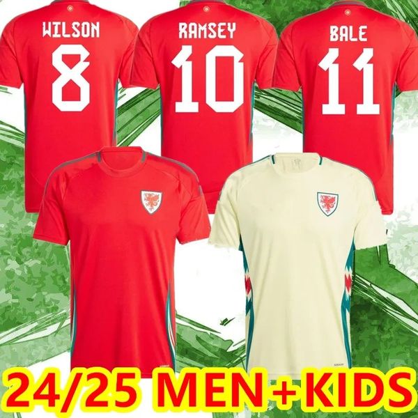 24 25 Maillots de football du Pays de Galles BALE WILSON ALLEN RAMSEY Coupe de l'équipe nationale du monde Rodon VOKES 2024 Accueil Hommes Chemises de football Kits enfants