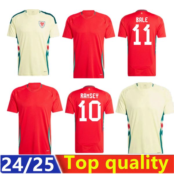 24/25 Maillots de football de Pays de Galles James Bale 2024 2025 Shirts de football gallois Johnson N.Williams Rodon T.Roberts Cabango Levitt Moore 3267