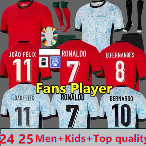 24 25 Equipo de la Copa del Mundo Portuguesa PoRtuGal camisetas de fútbol equipo nacional maillot du FERNANDES RONALDO Bernardo Diogo J. JOAO CANCELO Camiseta de fútbol para hombres Kit calcetín conjunto completo