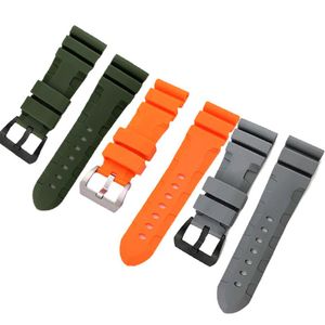 24 26 mm Buckle 22 mm Men Watchbanden Zwart grijs oranje groen duiken siliconen rubberen band sport armband roestvrijstalen pin buck255e