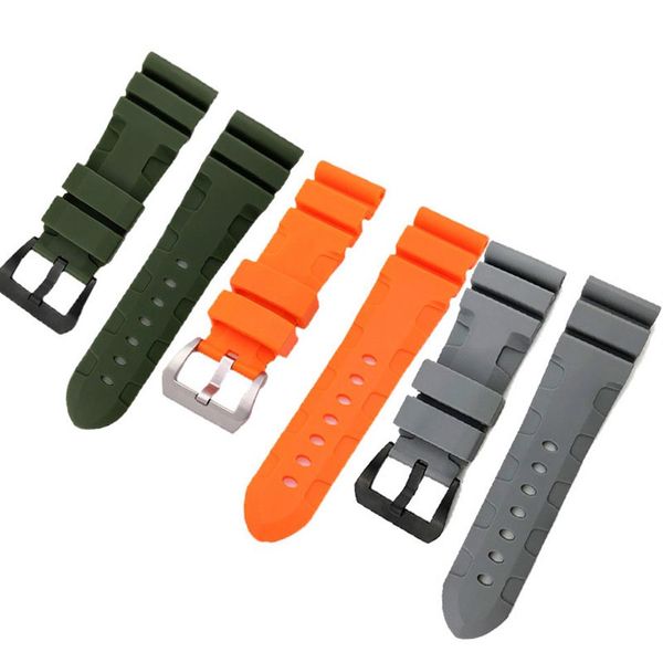 24 26mm Boucle 22mm Hommes Montres Bandes Noir Gris Orange Vert Plongée Silicone Bracelet En Caoutchouc Sport Bracelet En Acier Inoxydable Pin Buck293O