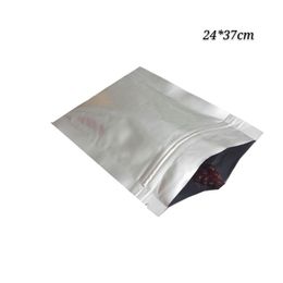 24*37cm 100 stcs Big Pure Silver Mylar Foli Packing Bag Aluminium Foil Zip Lock Coffee Packaging Bags Flat Bottom Noten Opbergzakken