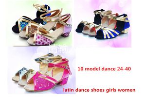 24-40 Zapatos ballrom glitter sandalen Latin Girls Single Tango Dance Party Black Red Gold Sliver Blue Rose lage hakken Damesschoenen