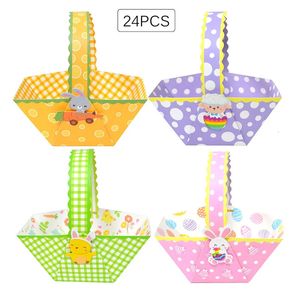 24/48 pièces boîtes à bonbons en forme de panier avec poignée dessin animé lapin faveur de Pâques sacs d'emballage cadeau décoration de fête d'anniversaire de mariage 240322