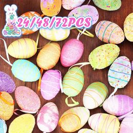 24-72pcs oeufs de Pâques aléatoires suspendues aux œufs en mousse colorée ornements artisanaux pour la fête à domicile décoration de Pâques 2024 cadeaux pour enfants jouet 240322